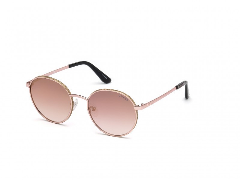 Occhiali da sole Guess GU7556 (28U) colore oro rosé lucido forma rotondo lenti bordeaux specchiato