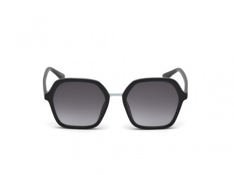 Occhiali da sole Guess GU7557 (01B) colore nero lucido forma geometrico lenti fumo grad.