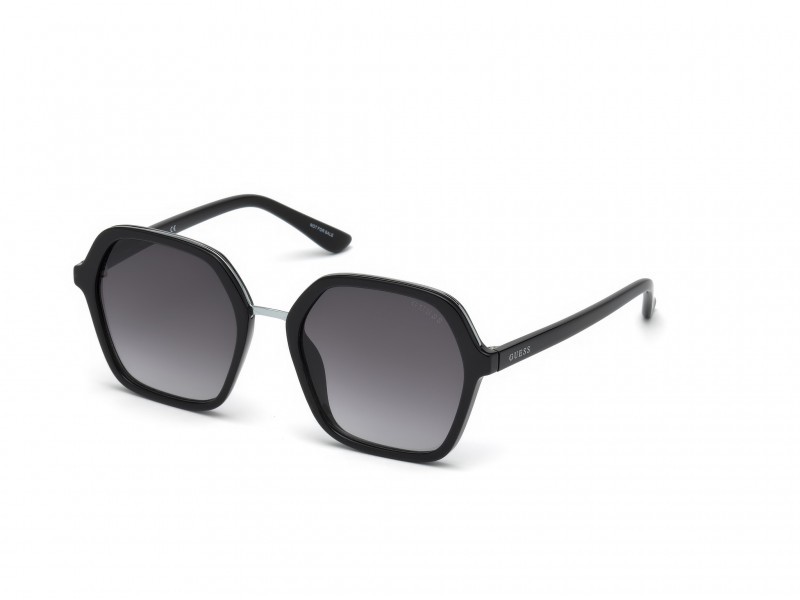 Occhiali da sole Guess GU7557 (01B) colore nero lucido forma geometrico lenti fumo grad.