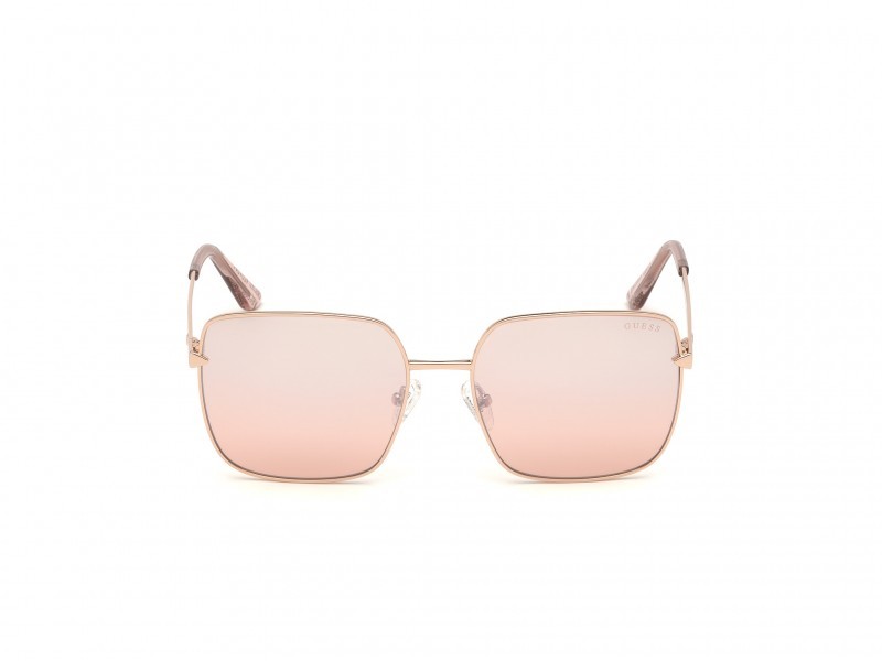 Occhiali da sole Guess GU7615 (28U) colore oro rosé lucido forma geometrico lenti bordeaux specchiato