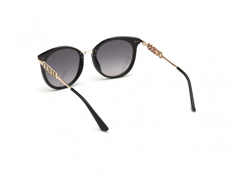Occhiali da sole Guess GU7645 (01B) colore nero lucido forma rotondo lenti fumo grad.