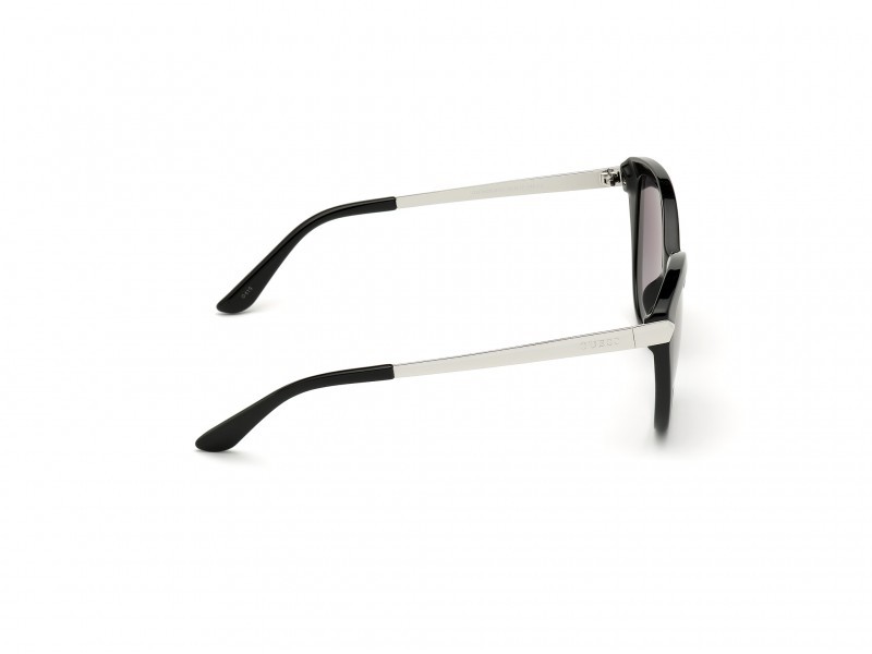 Occhiali da sole Guess GU7658 (01C) colore nero lucido forma cat eye lenti fumo specchiato