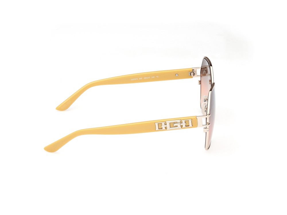 Occhiali da sole Guess GU7913 (33F) colore oro pallido lucido - giallo forma geometrico lenti marrone sfumato