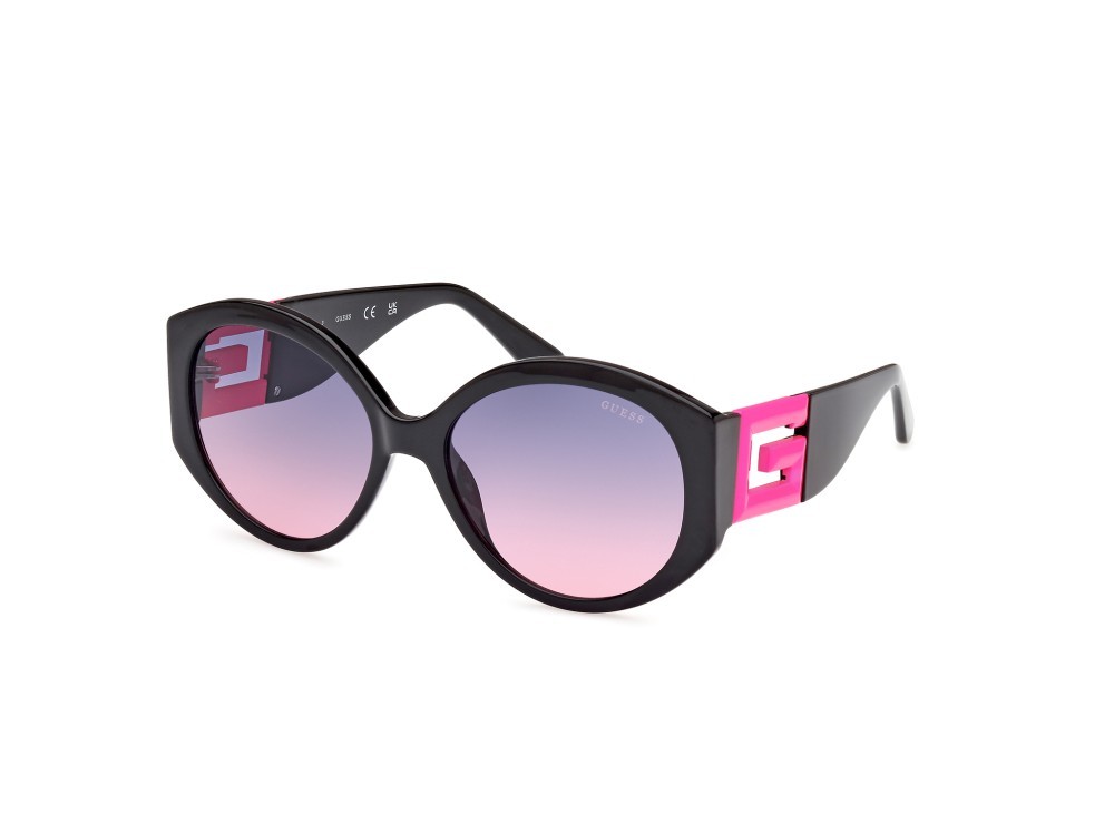 Occhiali da sole Guess GU7917 (74T) colore nero lucido forma rotondo lenti bordeaux sfumato 