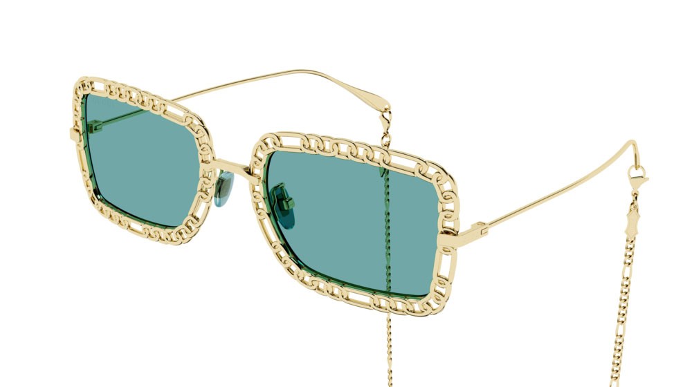 Sonnenbrillen Gucci Fashion Inspired GG1112S-002 farbe gold form rechteckig gläser green