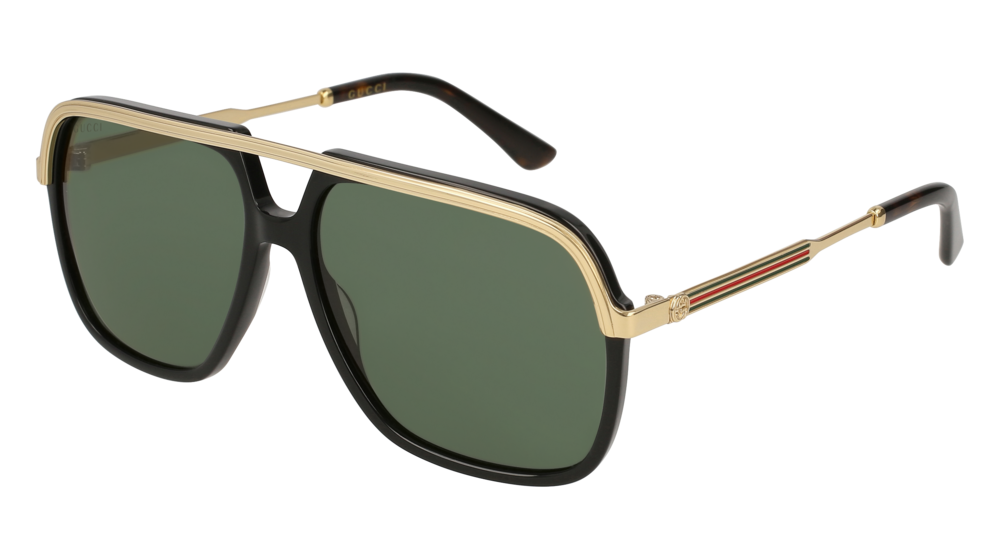Occhiali da sole Gucci Sensual Romantic Gg0200s-001 colore gold forma rettangolare lenti green