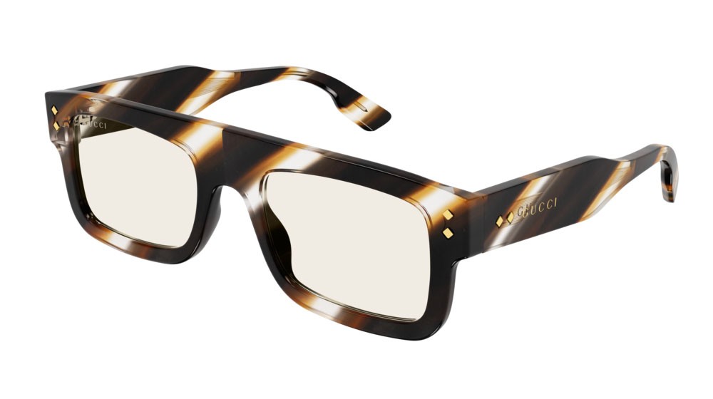 Occhiali da sole Gucci Logo GG1085S-002 colore havana forma rettangolare lenti yellow