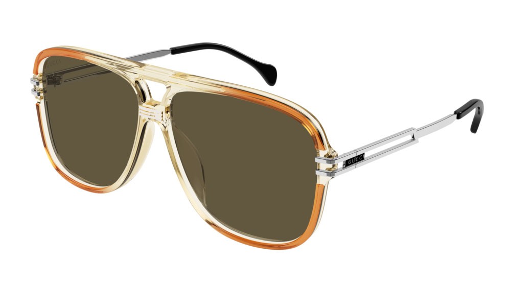 Occhiali da sole Gucci Logo GG1105S-002 colore silver forma aviator lenti brown