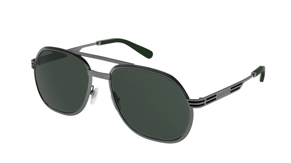 Occhiali da sole Gucci Seasonal Icon GG0981S-002 colore ruthenium forma aviator lenti green