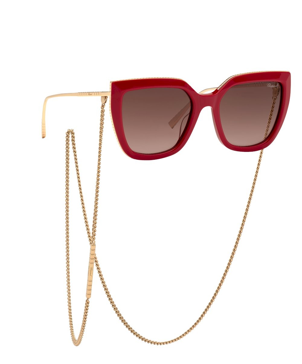 Sonnenbrillen Chopard IKCH319 (09LB) farbe rosso pieno lucido c/catenella gläser brown gradient pink