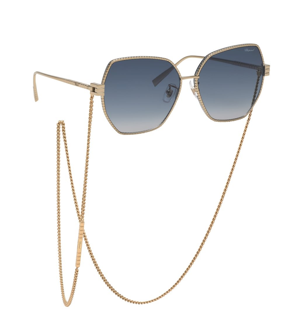 Sunglasses Chopard IKCHL28 (08FE) color cammello tan lucido lenses blue gradient blue