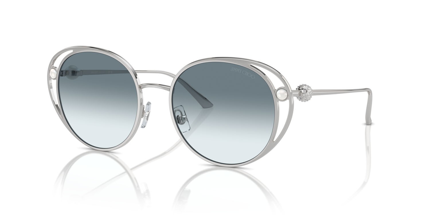 Occhiali da sole Jimmy Choo JC 4003HB (300219) colore argento forma ovale lenti blu sfumato