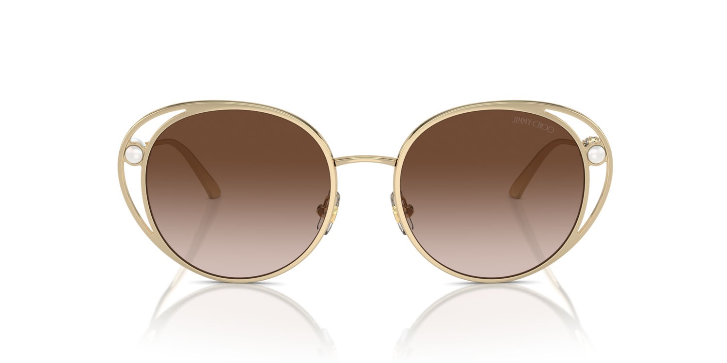 Sunglasses Jimmy Choo JC 4003HB (300613) color oro pallido shape oval lenses marrone sfumato