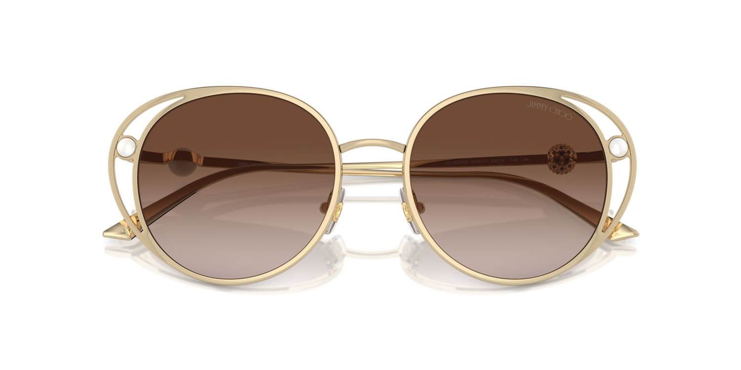 Sunglasses Jimmy Choo JC 4003HB (300613) color oro pallido shape oval lenses marrone sfumato