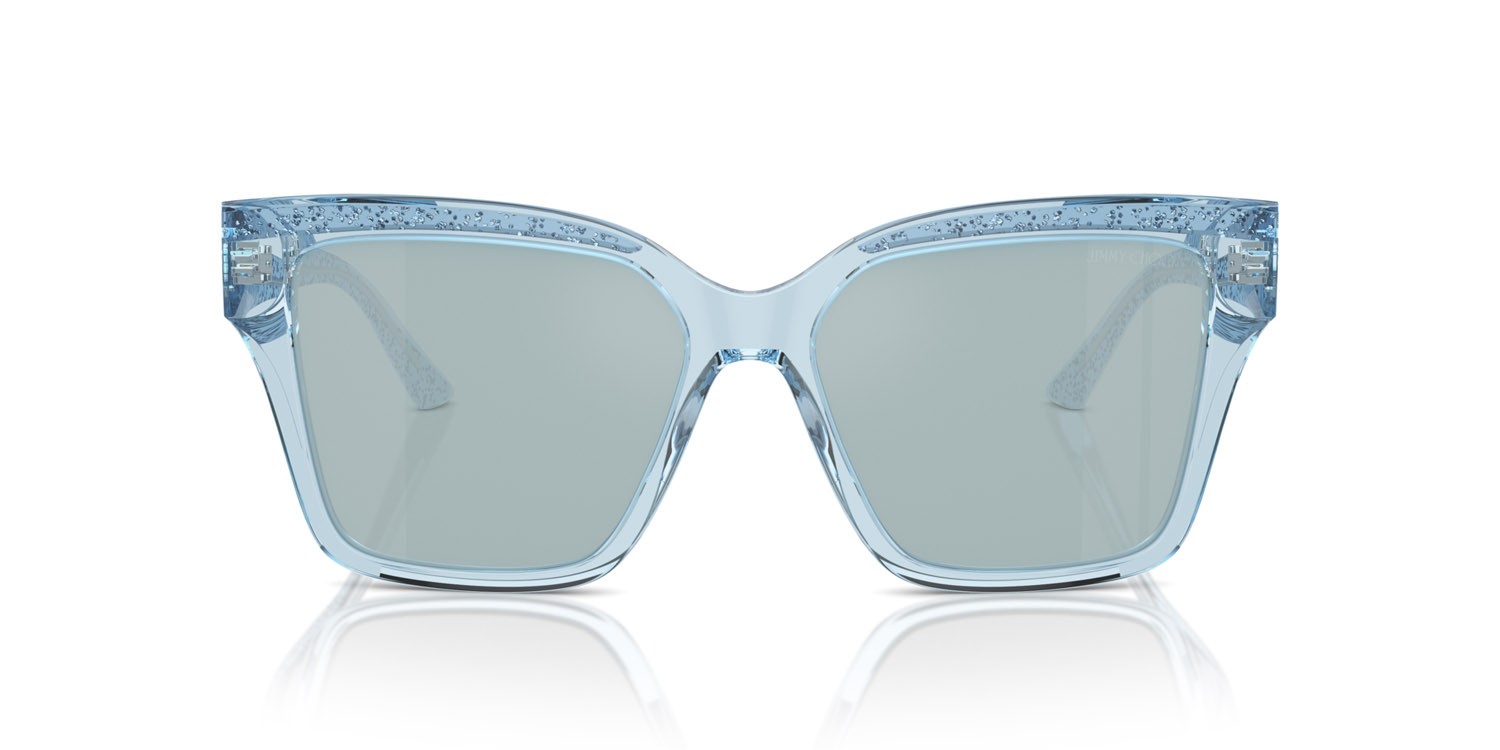 Occhiali da sole Jimmy Choo JC 5003 (50387C) colore transparent azure glitter forma quadrato lenti azzurro chiaro specchiato argento