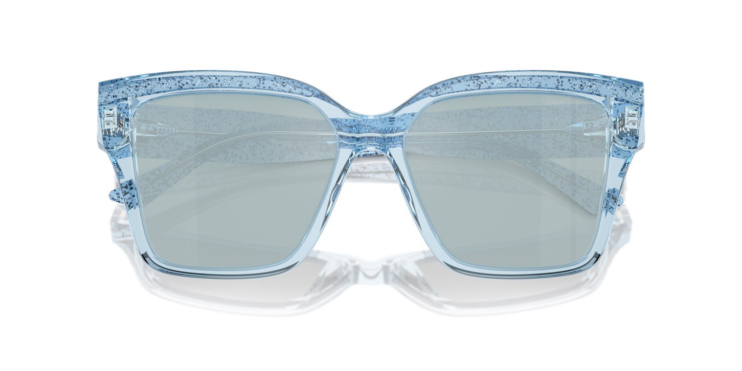 Occhiali da sole Jimmy Choo JC 5003 (50387C) colore transparent azure glitter forma quadrato lenti azzurro chiaro specchiato argento