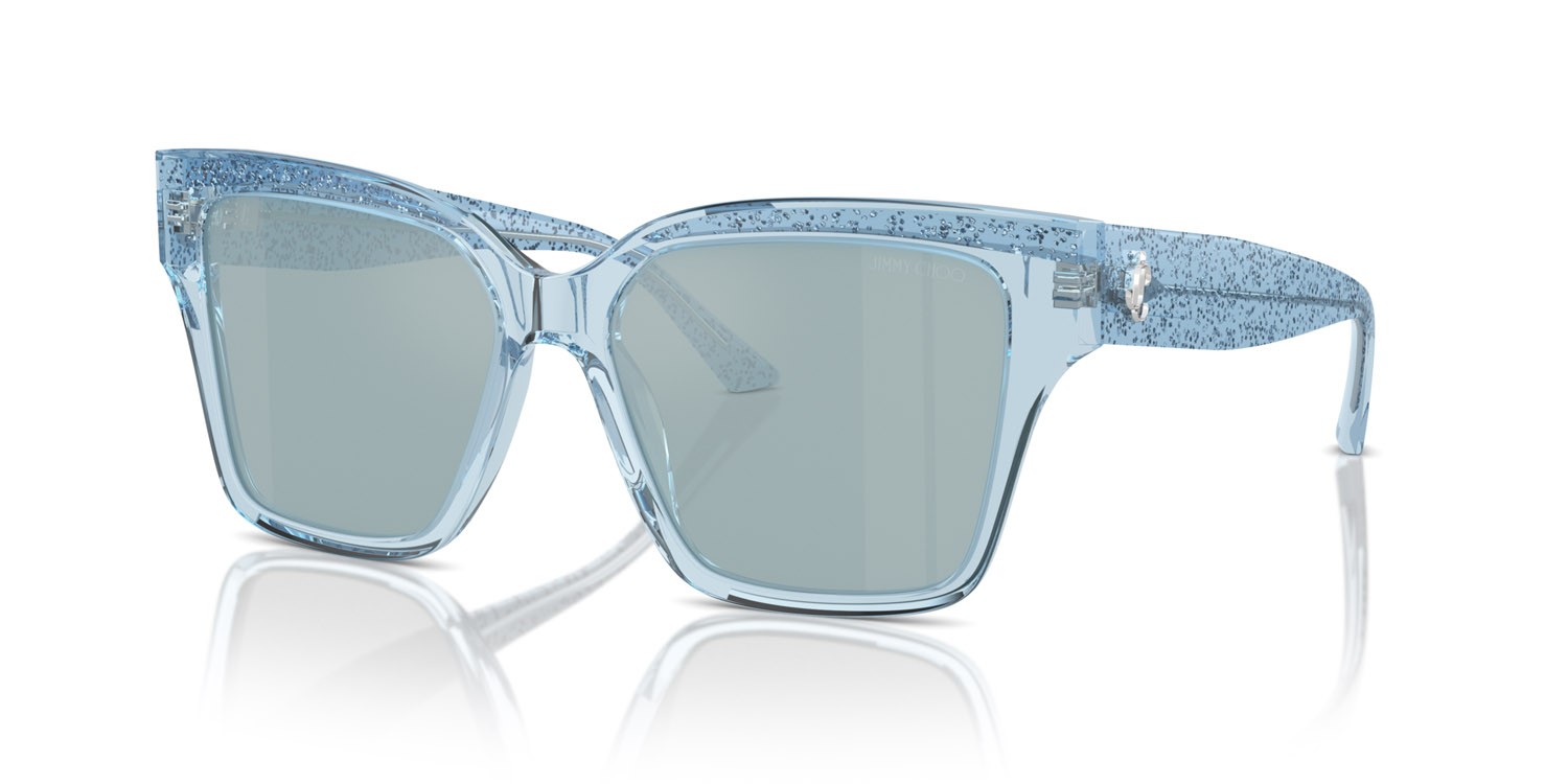 Occhiali da sole Jimmy Choo JC 5003 (50387C) colore transparent azure glitter forma quadrato lenti azzurro chiaro specchiato argento