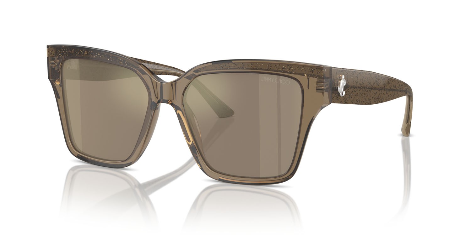 Occhiali da sole Jimmy Choo JC 5003 (50405A) colore transparent brown glitter forma quadrato lenti marrone chiaro specchiato oro