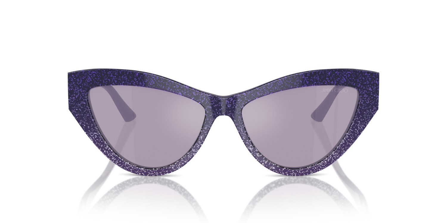 Occhiali da sole Jimmy Choo JC 5004 (50482S) colore violet gradient glitter forma cat eye lenti specchiata viola