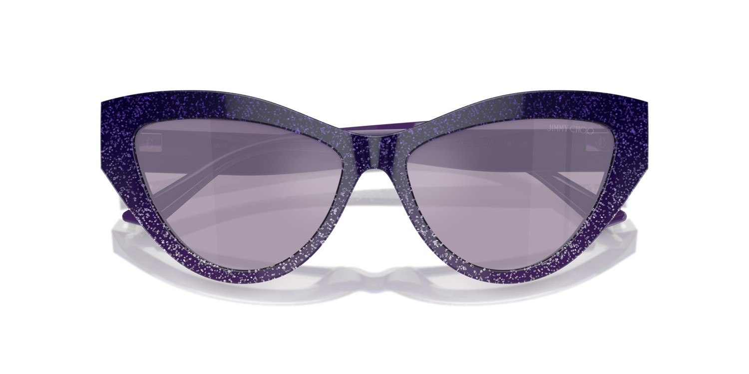 Occhiali da sole Jimmy Choo JC 5004 (50482S) colore violet gradient glitter forma cat eye lenti specchiata viola