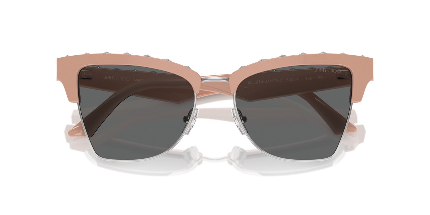 Occhiali da sole Jimmy Choo JC 5014 (501987) colore rosa/argento forma farfalla lenti grigio scuro