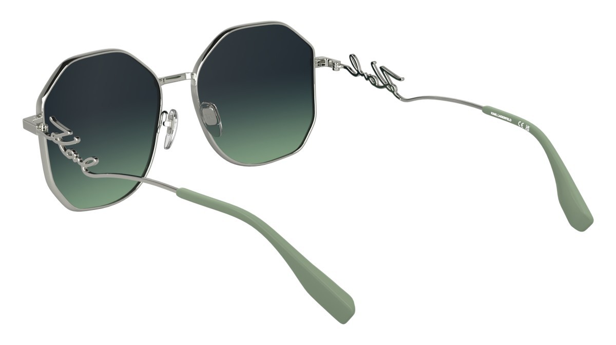 Sonnenbrillen Karl Lagerfeld KL358S (041) farbe shiny silver form rechteckig gläser gradient dark blue/green