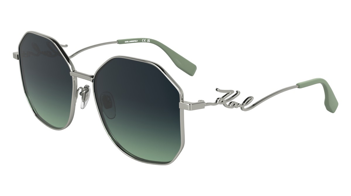 Sonnenbrillen Karl Lagerfeld KL358S (041) farbe shiny silver form rechteckig gläser gradient dark blue/green