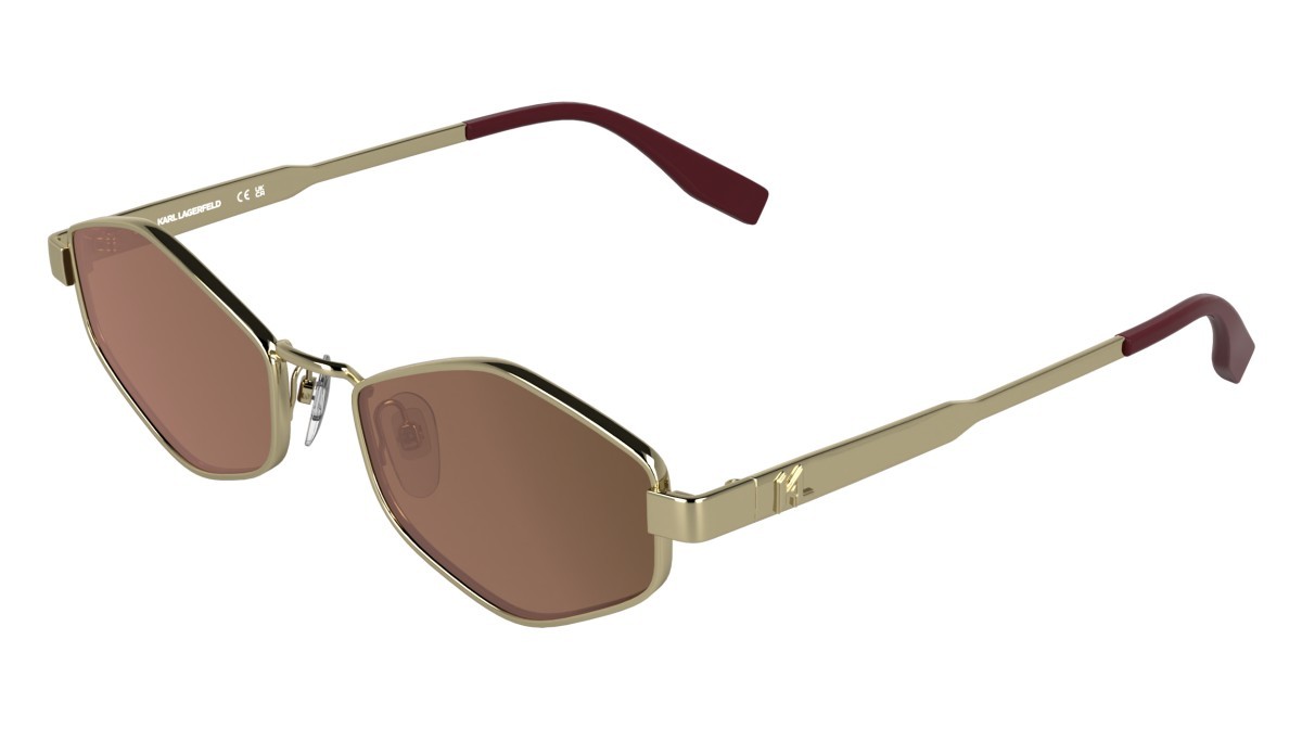 Occhiali da sole Karl Lagerfeld KL365S (714) colore gold shiny forma cat eye lenti brown - crystal mirror