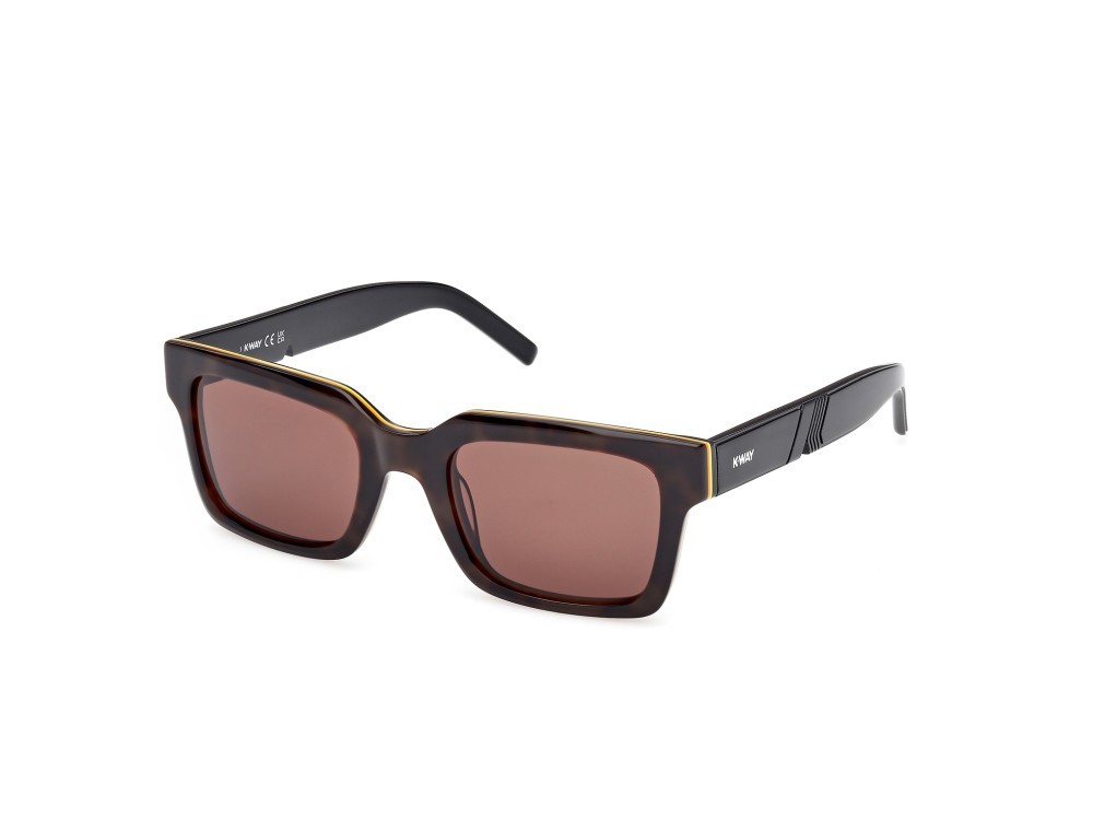 Occhiali da sole K-Way KW0001 (56E) colore avana/monocolore - nero lucido forma rettangolare lenti marrone