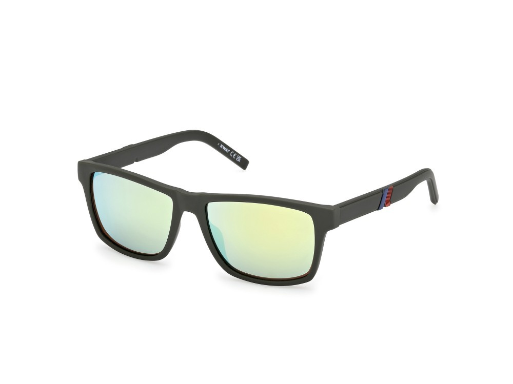 Occhiali da sole K-Way KW0012 (97Q) colore verde scuro opaco forma rettangolare lenti verde specchiato
