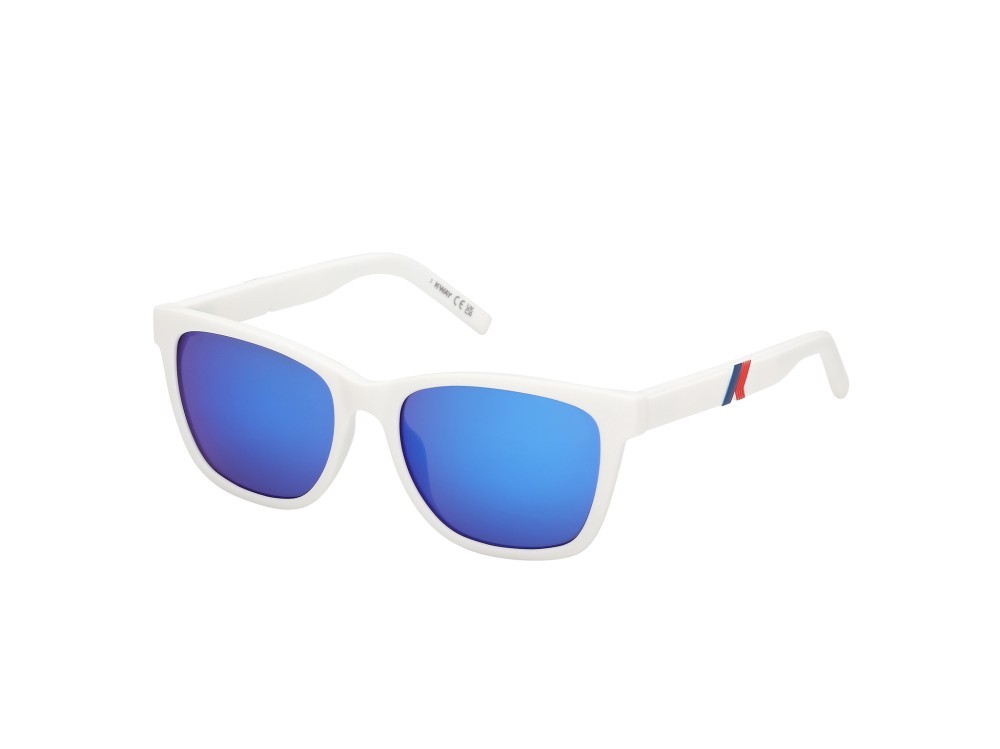 Occhiali da sole K-Way KW0014 (21X) colore bianco opaco forma rettangolare lenti blu specchiato