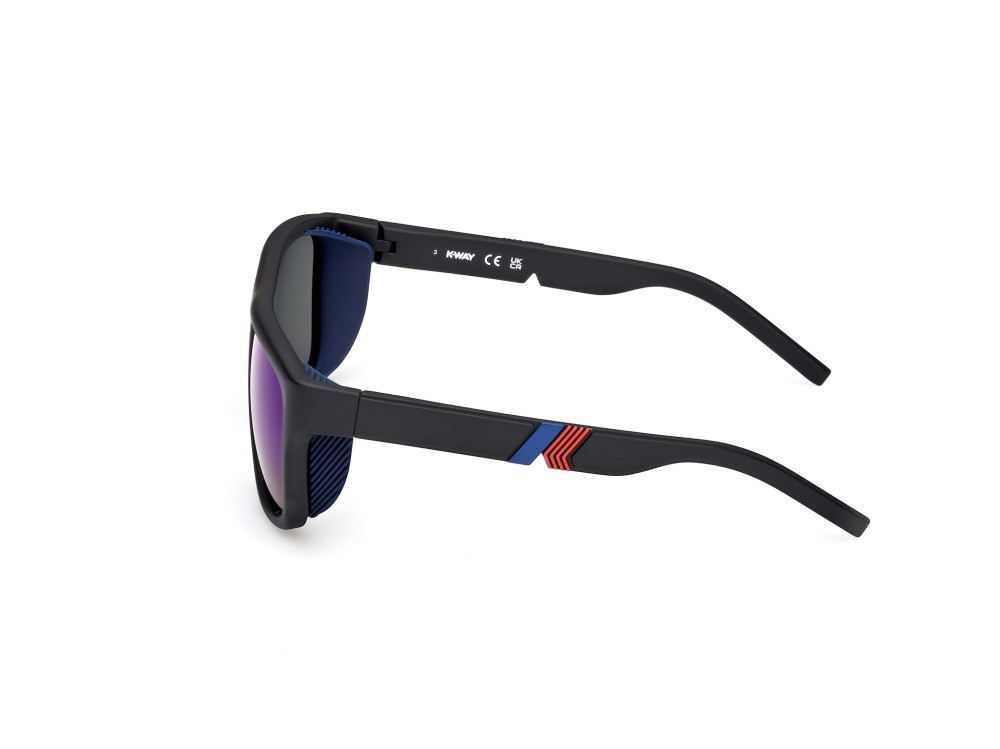 Occhiali da sole K-Way KW0016 (02X) colore nero opaco forma rettangolare lenti blu specchiato