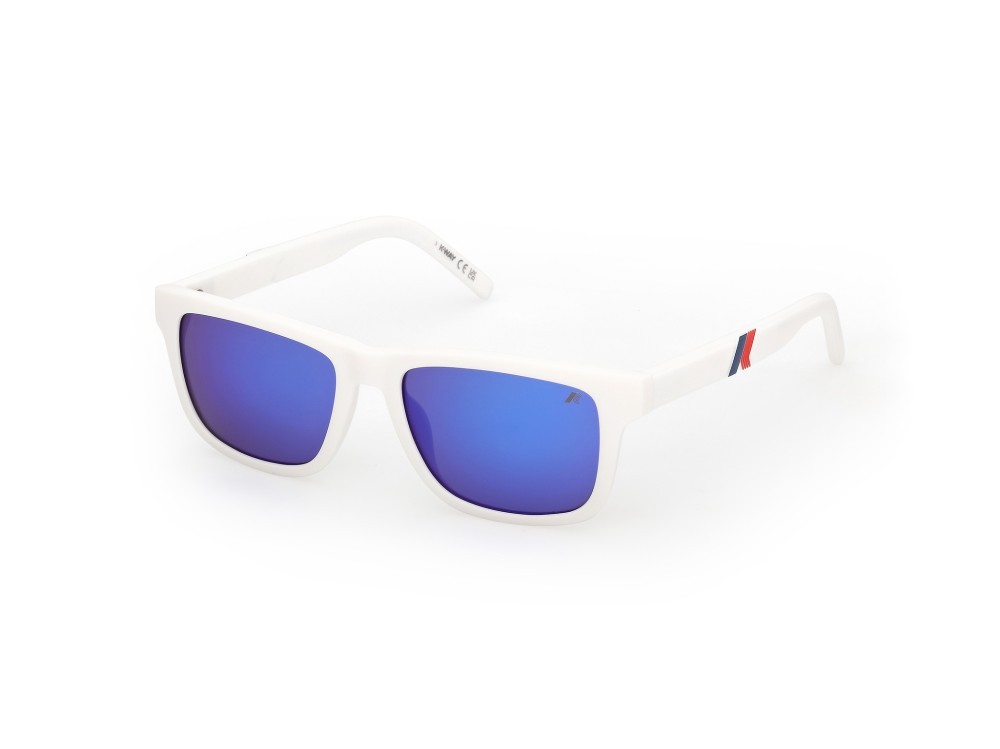 Occhiali da sole K-Way KW0026 (21X) colore bianco opaco forma rettangolare lenti blu specchiato