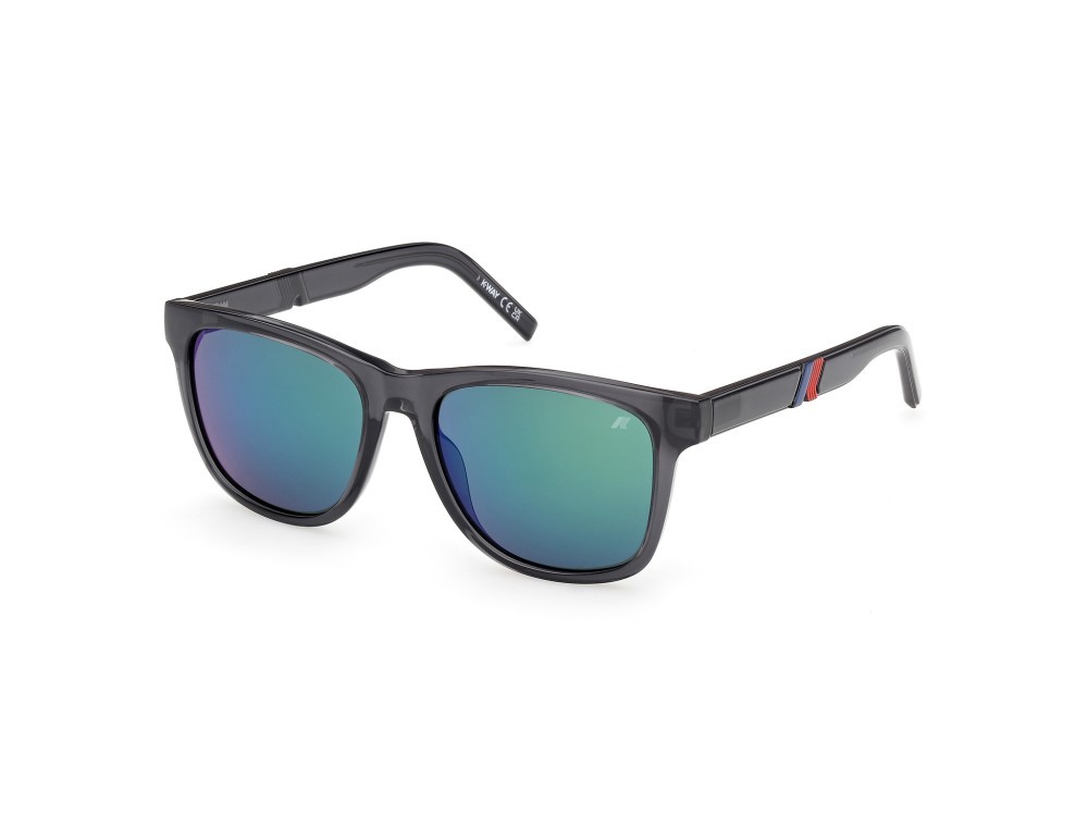 Occhiali da sole K-Way KW0027 (20Q) colore grigio lucido forma rotondo lenti verde specchiato