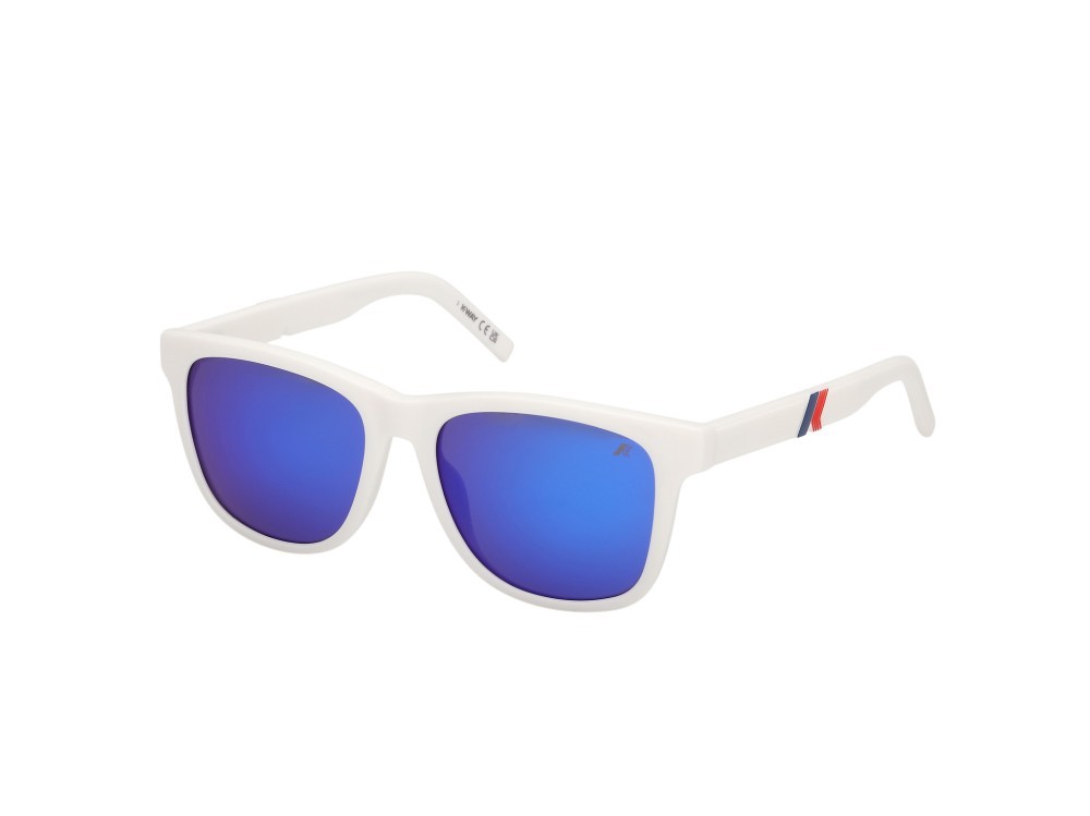 Occhiali da sole K-Way KW0027 (21X) colore bianco opaco forma rotondo lenti blu specchiato