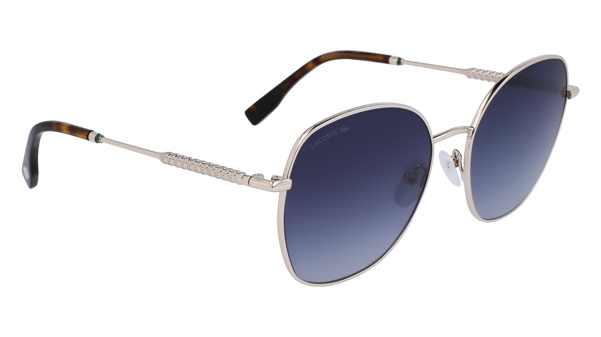 Sonnenbrillen Lacoste L257S (771) farbe shiny gold form oval gläser gradient blue