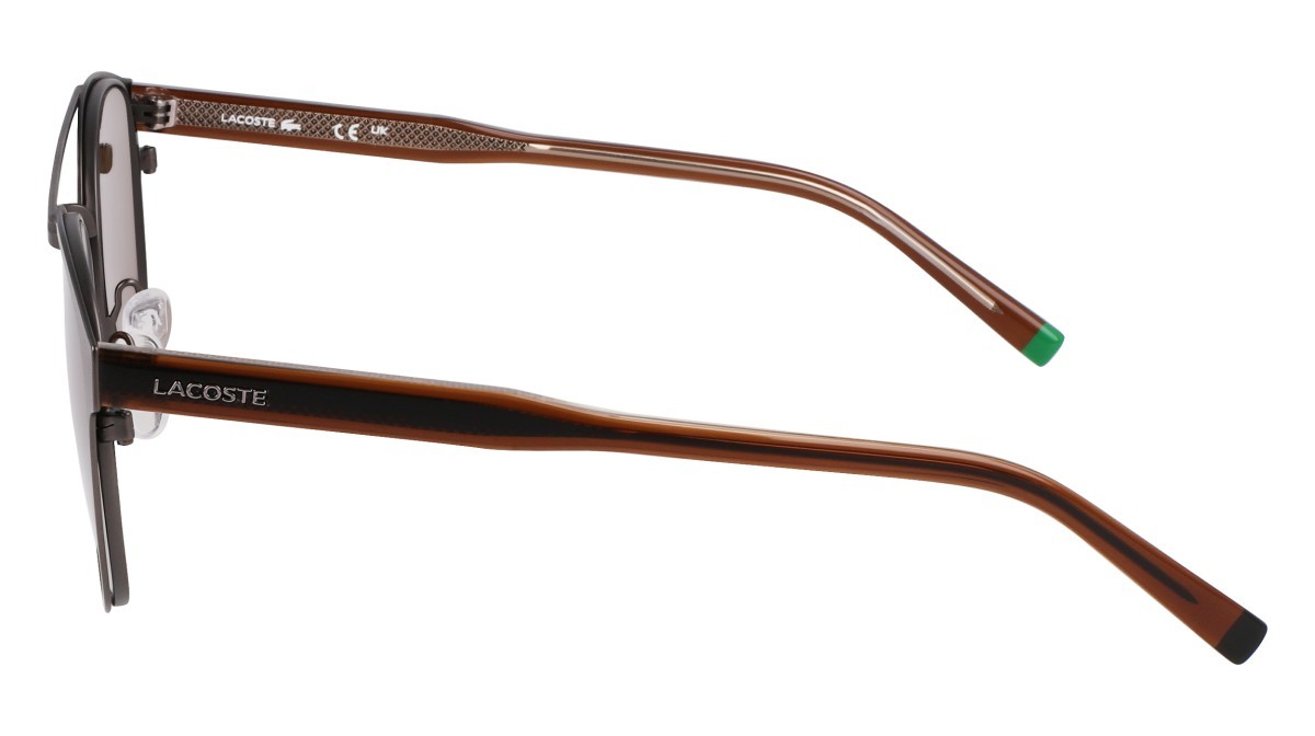 Sunglasses Lacoste L263S (033) color matte dark gunmetal shape oval lenses solid brown