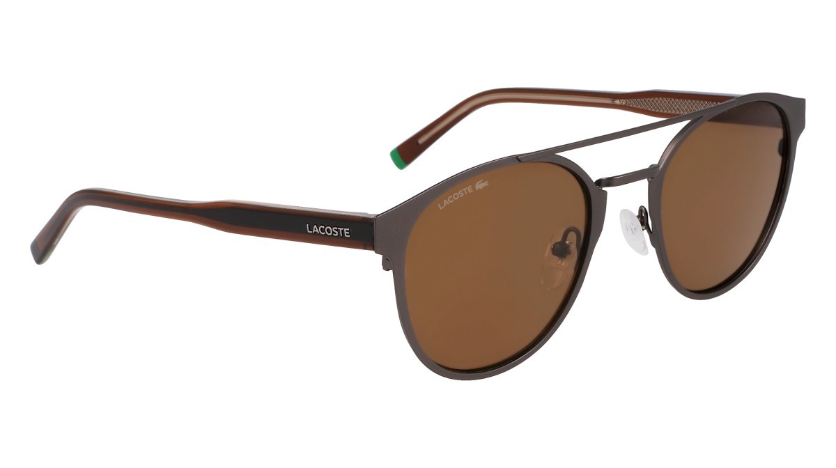 Sunglasses Lacoste L263S (033) color matte dark gunmetal shape oval lenses solid brown