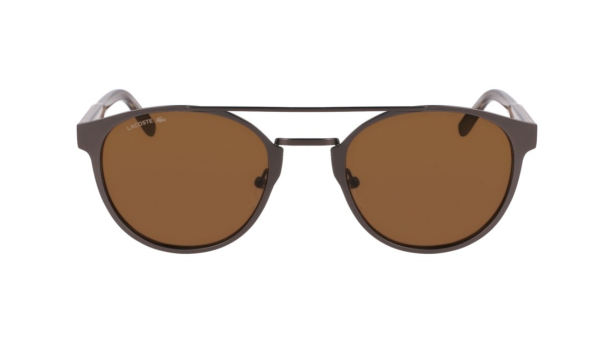 Sunglasses Lacoste L263S (033) color matte dark gunmetal shape oval lenses solid brown