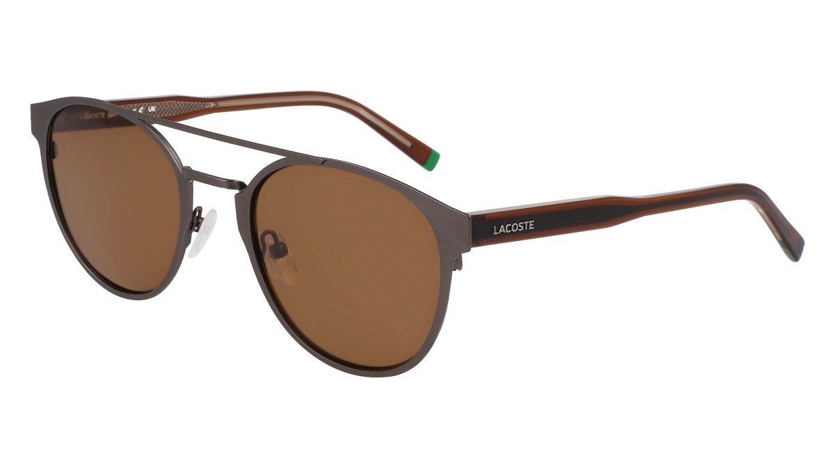 Sunglasses Lacoste L263S (033) color matte dark gunmetal shape oval lenses solid brown