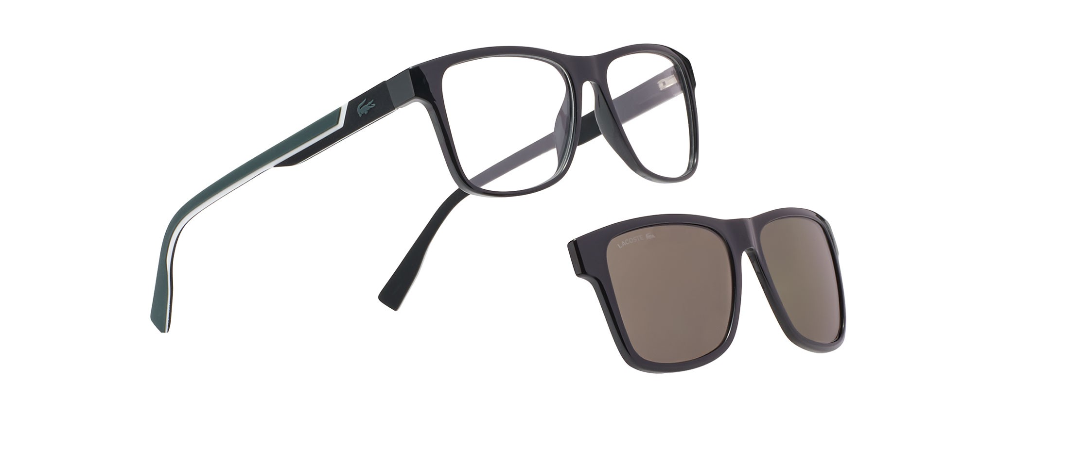 Sunglasses Lacoste L2707 CLIP (001) color black shape rectangle lenses solid green