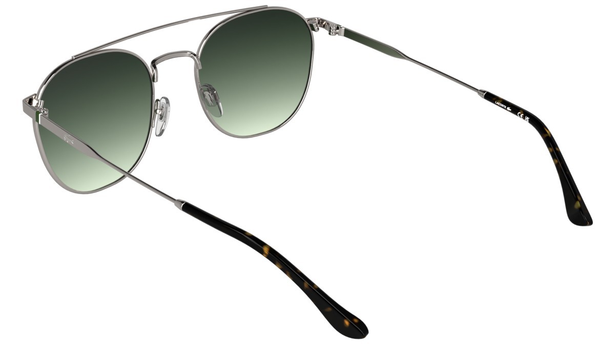 Sunglasses Lacoste L281S (033) color light gunmetal shape rectangle lenses gradient green