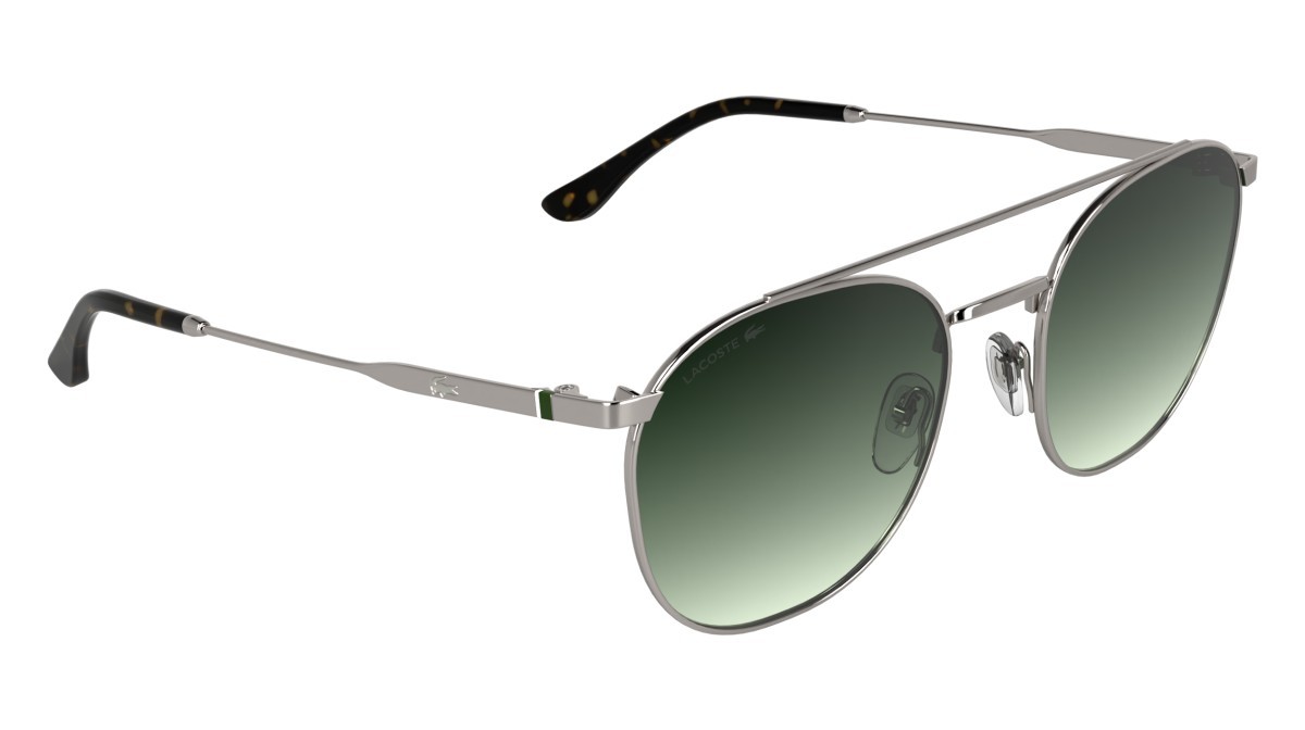 Sunglasses Lacoste L281S (033) color light gunmetal shape rectangle lenses gradient green