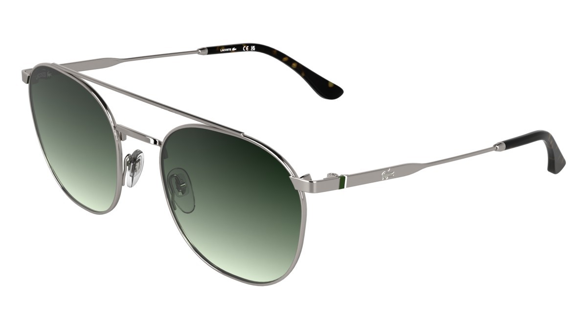 Sunglasses Lacoste L281S (033) color light gunmetal shape rectangle lenses gradient green