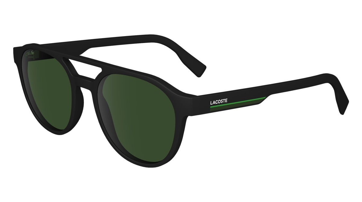 Sunglasses Lacoste L6008S (002) color matte black shape oval lenses solid green