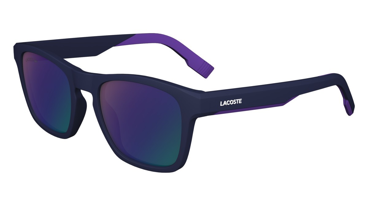 Sonnenbrillen Lacoste L6018S (424) farbe matte blue form rechteckig gläser solid grey fade mirror