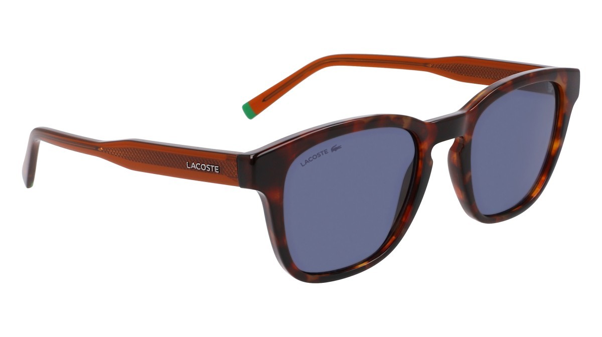 Sunglasses Lacoste L6026S (219) color havana brown shape rectangle lenses solid blue
