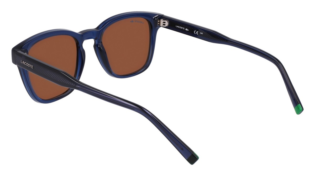 Sunglasses Lacoste L6026S (410) color transparent blue shape rectangle lenses solid brown
