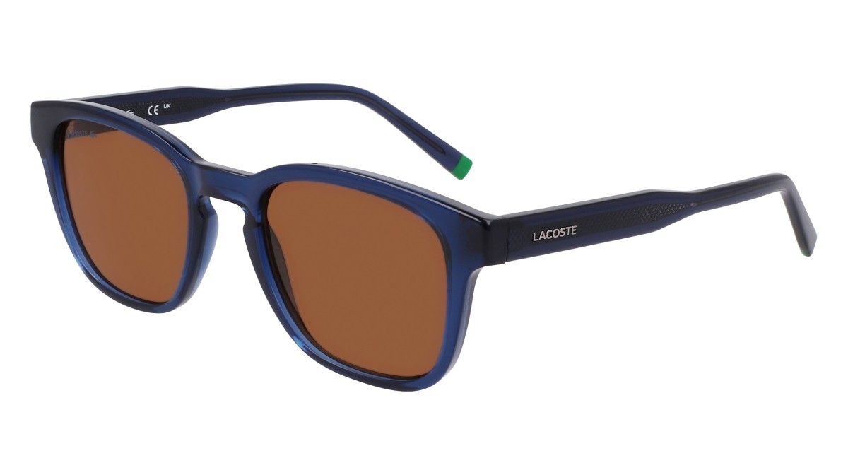 Sunglasses Lacoste L6026S (410) color transparent blue shape rectangle lenses solid brown