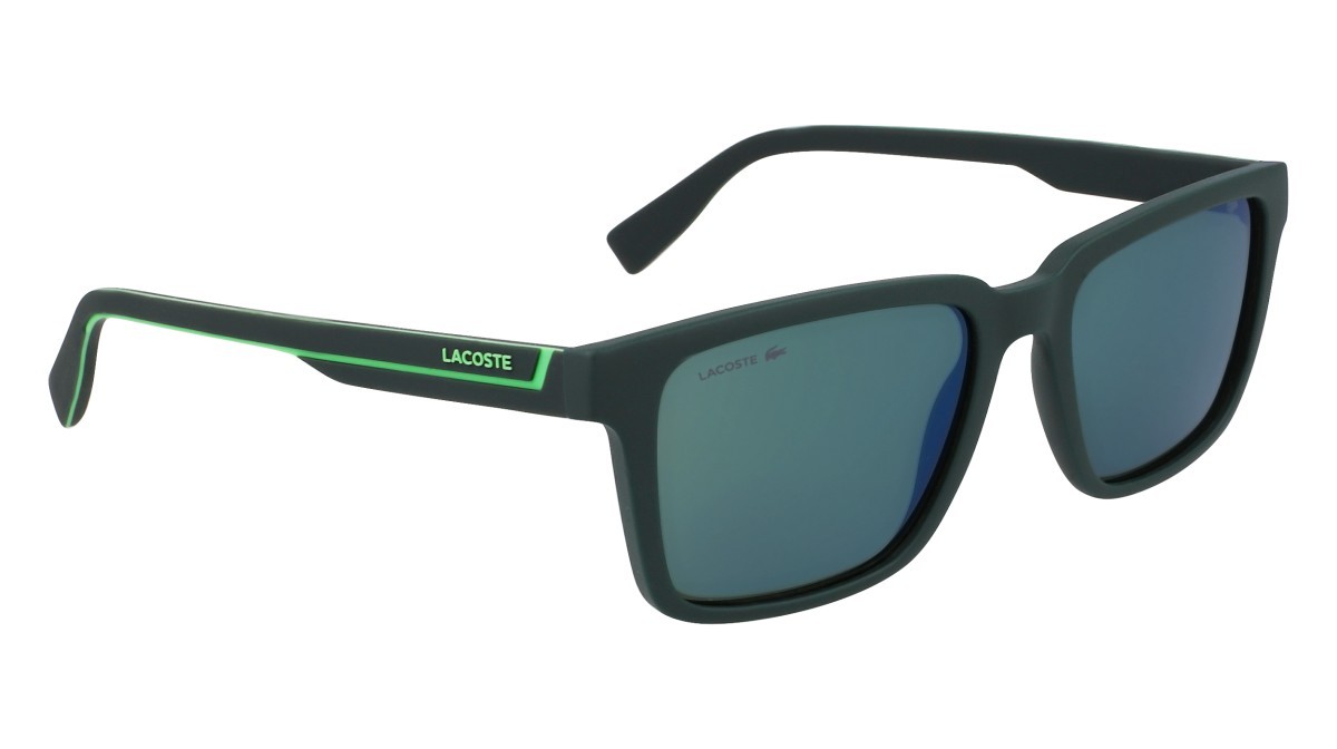 Sunglasses Lacoste L6032S (301) color matte green shape rectangle lenses solid green flash